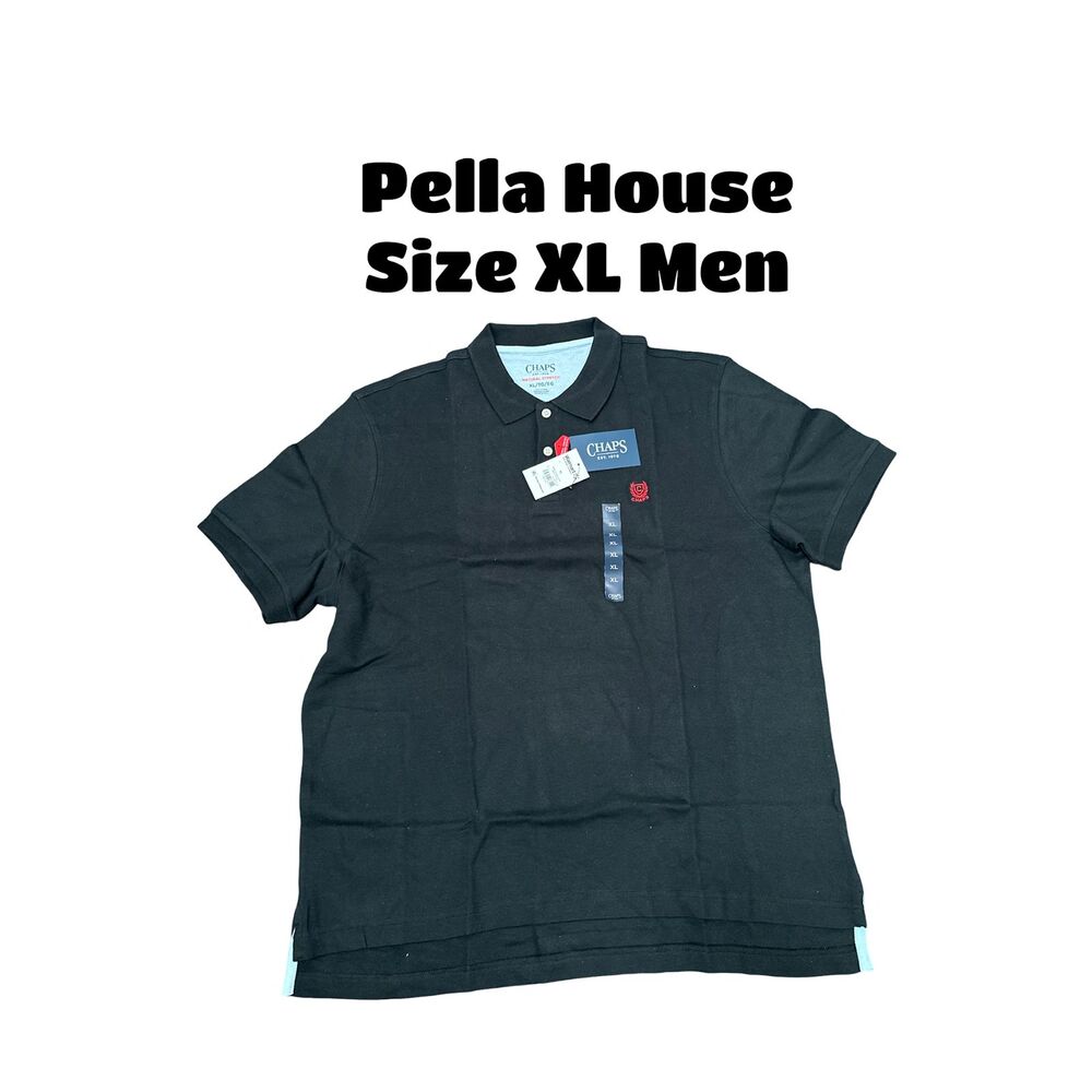Chaps Men's Polo Shirt Classic Fit Short Sleeve 2-Button American Black Size XL